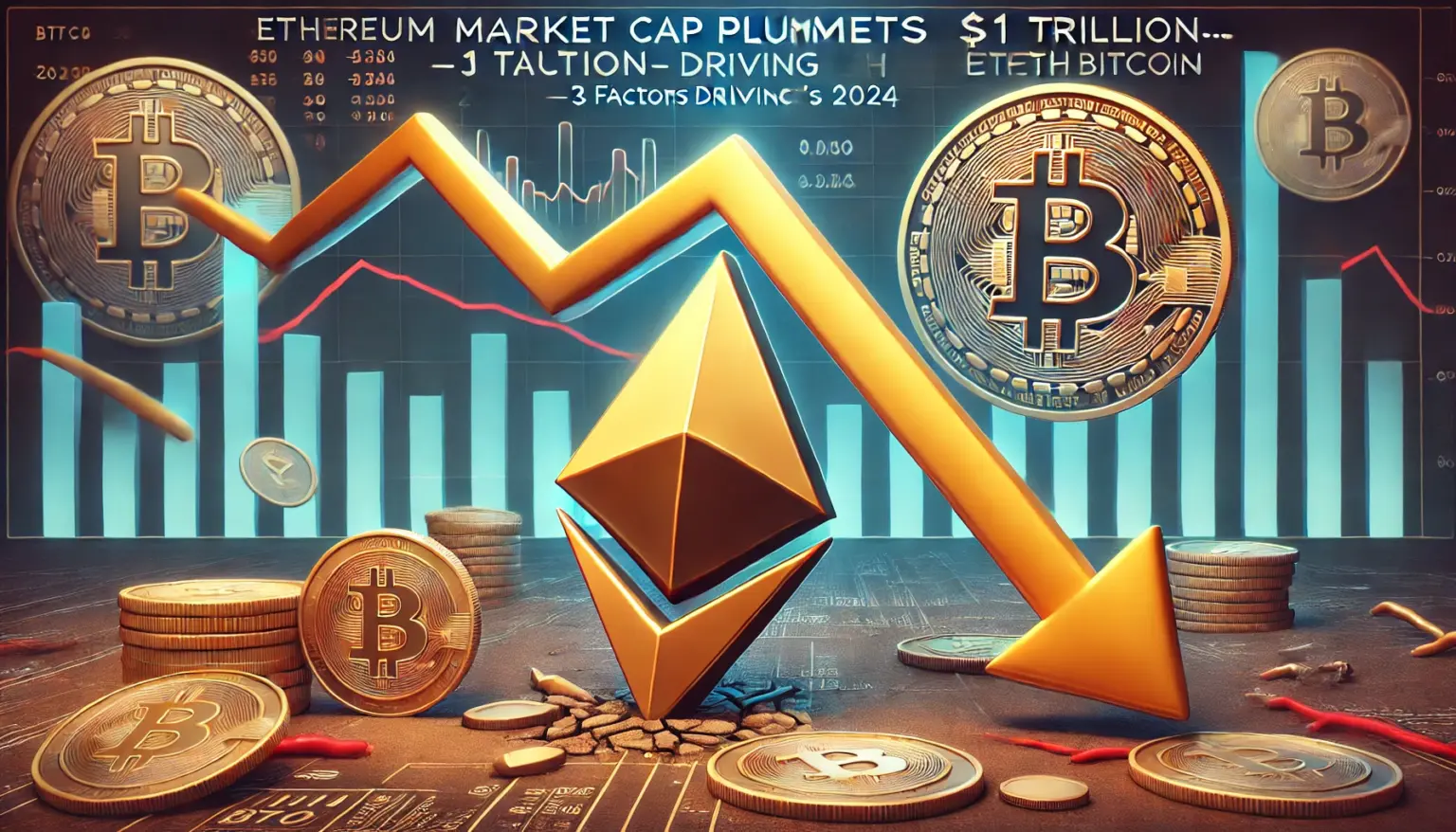 Ethereum Market Cap Plummets  Trillion Behind Bitcoin—3 Factors Driving ETH’s 2024 Decline